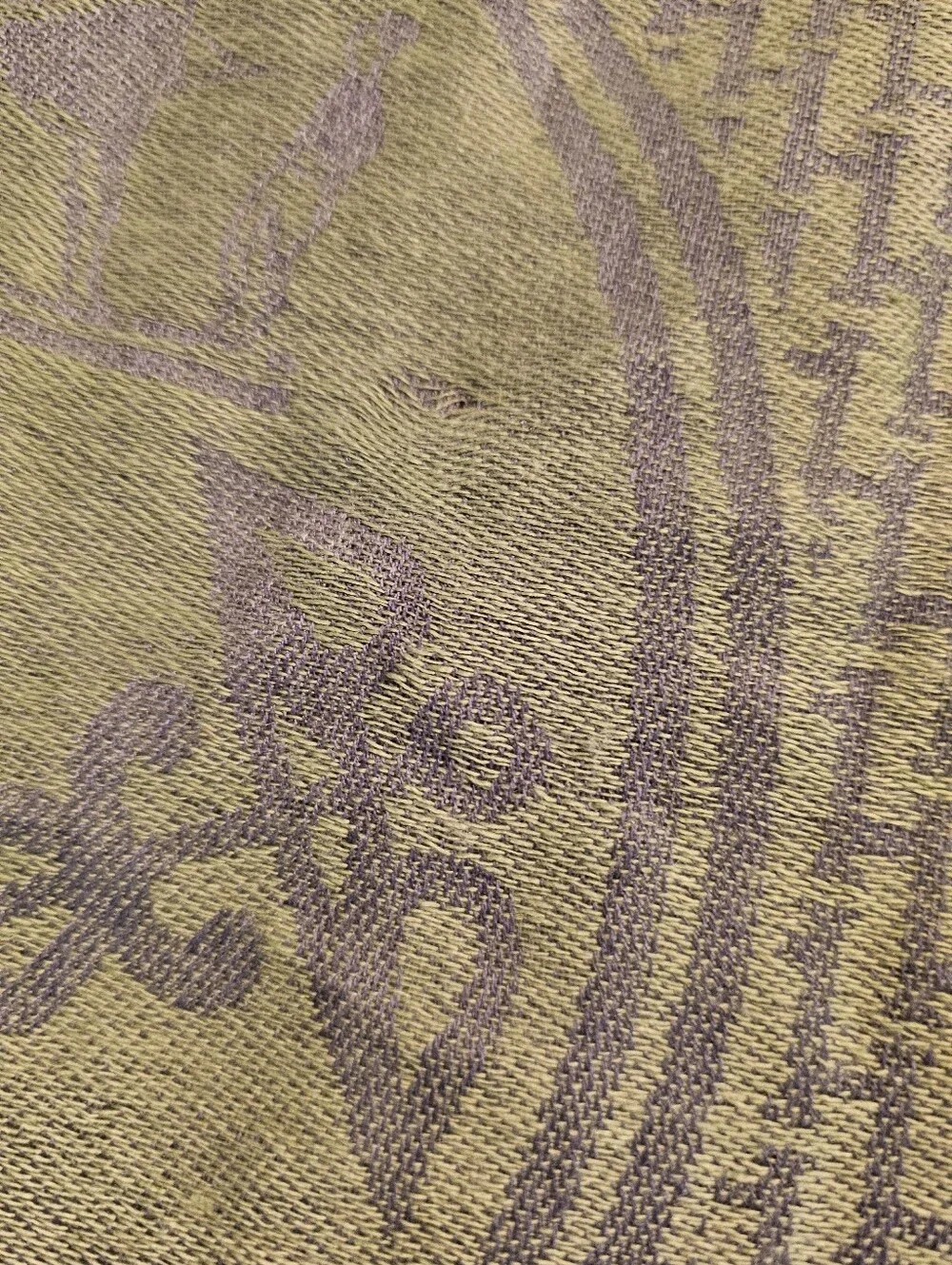 Olive Green Hermès Libris Cashmere & Silk Jacquard Scarf/Stole